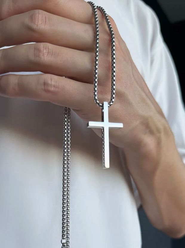 KURMASHOP Stainless Steel Cross Pendant with Box Chain - Image 2