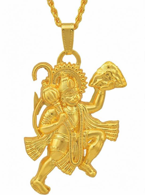 RN Gold plated Brass, Big and Bold Flying Hanuman Bajrang bali chain pendant hindu God temple jewellery Men and Women Gold-plated Brass Pendant