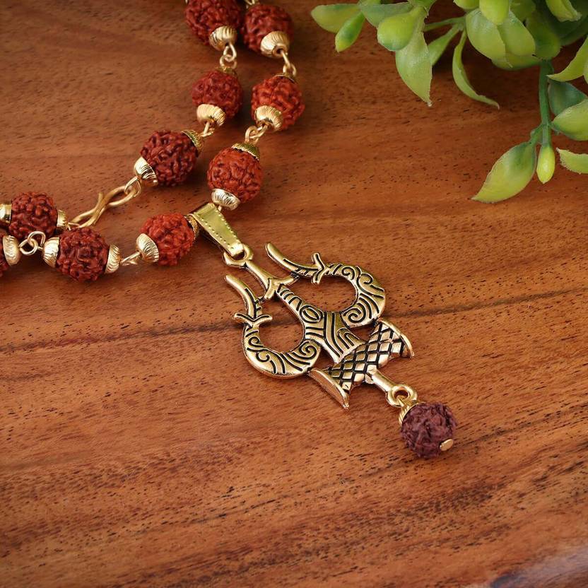 ANVIKA Oxidized Gold Plated Rudraksha Shiv Trishul Spiritual Pendant Chain Gold-plated Brass Pendant