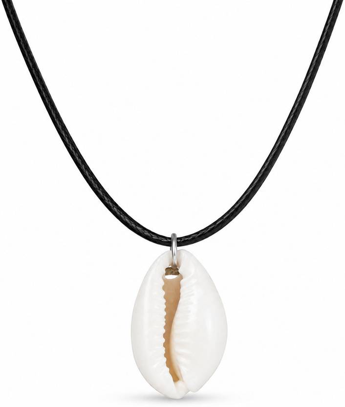 StudioArtSense Art Sense Natural Cowrie Shell Pendant Necklace with Black Cord Silver Alloy, Shell Pendant Set