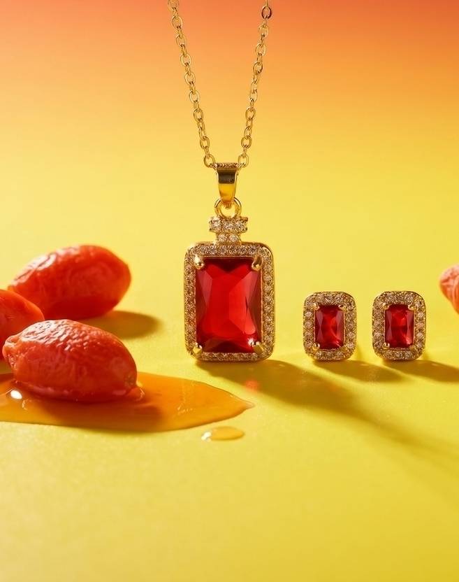 Kailash Imitation red stone pendant set Gold-plated Cubic Zirconia Alloy Pendant Set