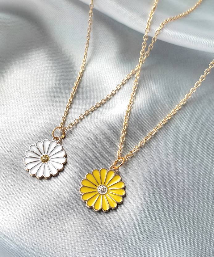 Jewelsbysirani Pack of 2 stylish Korean beautiful daisy pendant necklace combo for girls/ women Gold-plated Alloy