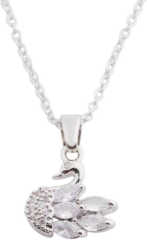 STYOLLO American Diamond Silver Pendant Chain Necklace Fashion Set For Women & Girls Diamond Metal Pendant