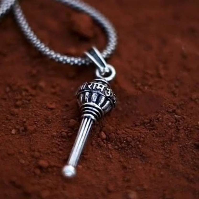 ISUBUCCI JAI SHREE RAM Hanuman ji Lord bajrangbali GADA Pendant Locket for mens boys Silver Alloy Pendant