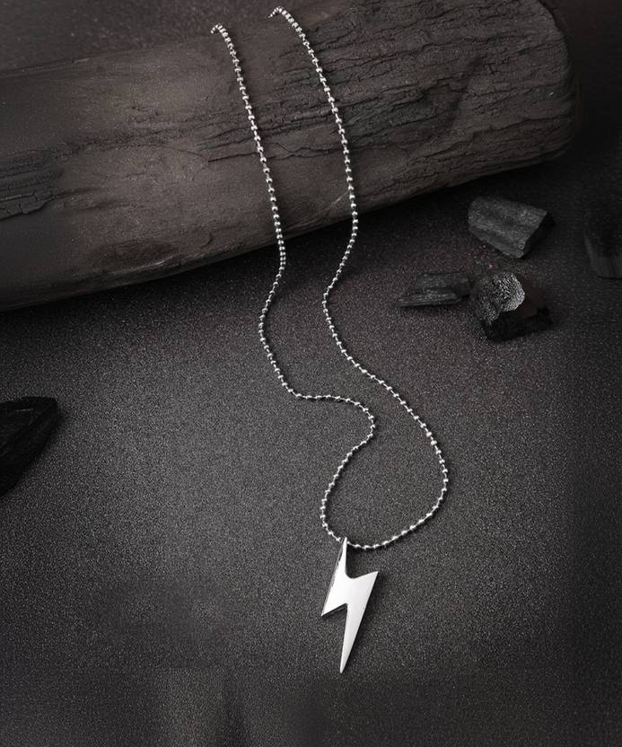 NVR NVR Men Stylish Silver Plated Flash Pendent with Chain Rhodium Brass Locket Set