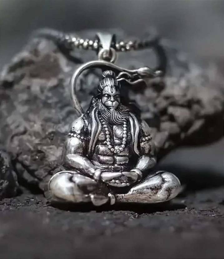 house of common Meditation Hanuman Pendant for Men and Women, Evil Protector Hanuman Ji Locket Silver Alloy, Brass Pendant