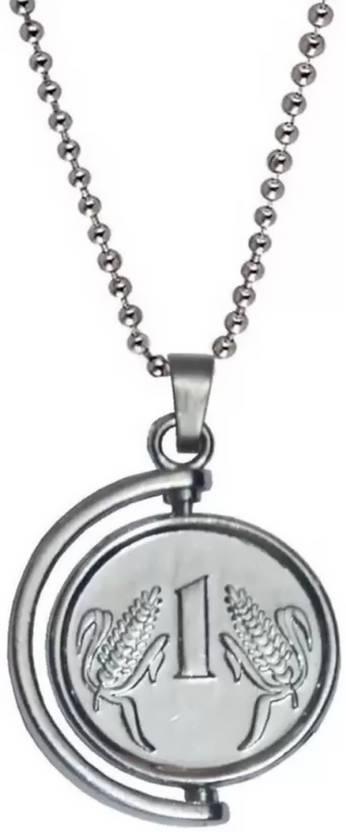 pasu fashion One Rupees Silver Coin Locket With Chain Silver Stainless Steel Pendant Set Sterling Silver Alloy Pendant Set
