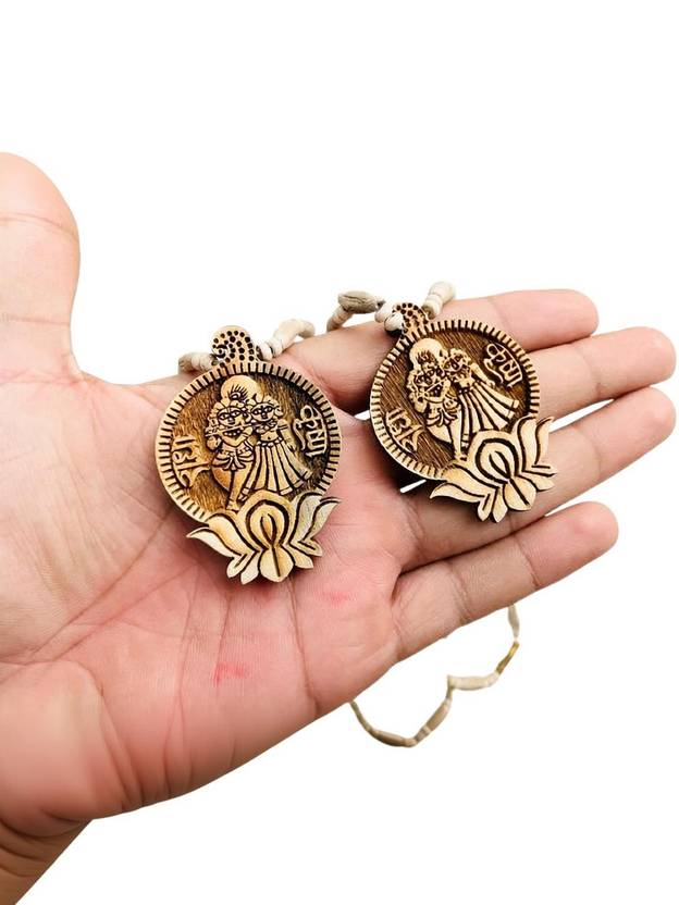 anilStore Radha and Krishna Wood Mala, Orginal Chandan Wood Mala (Size Approx = 10 cm) Wood Locket Set