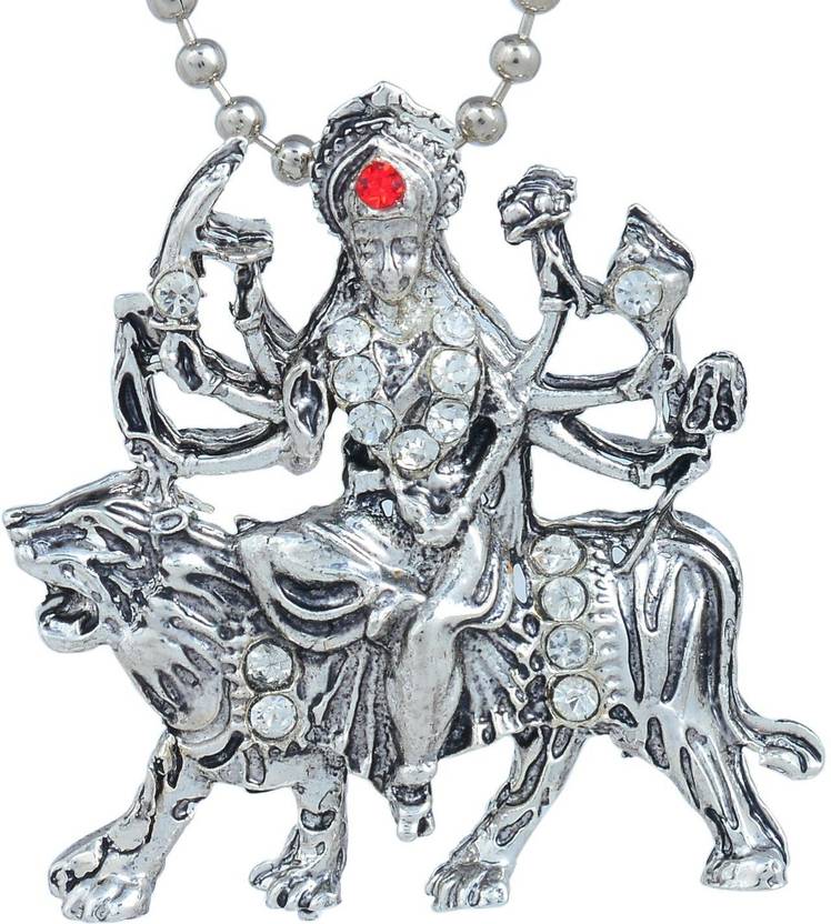 RN Silver Plated CZ Durga Maa Sherawali pendant locket Silver Cubic Zirconia Brass Pendant