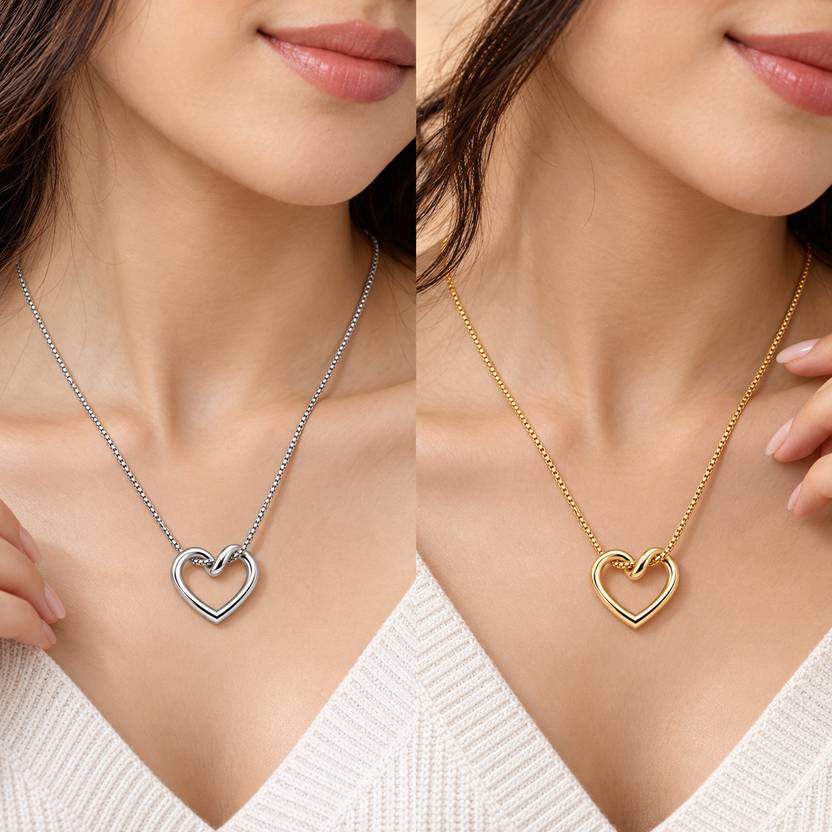 StudioArtSense Silver & Gold Heart Pendant Necklace Combo Set of 2 Necklaces Gold-plated, Silver Alloy Pendant