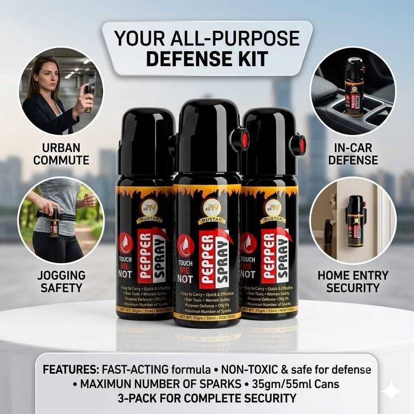 RUSTAR All-Purpose Defense Kit Pepper Spray for Women & Personal Safety (Pack of 3) Pepper Stream Spray