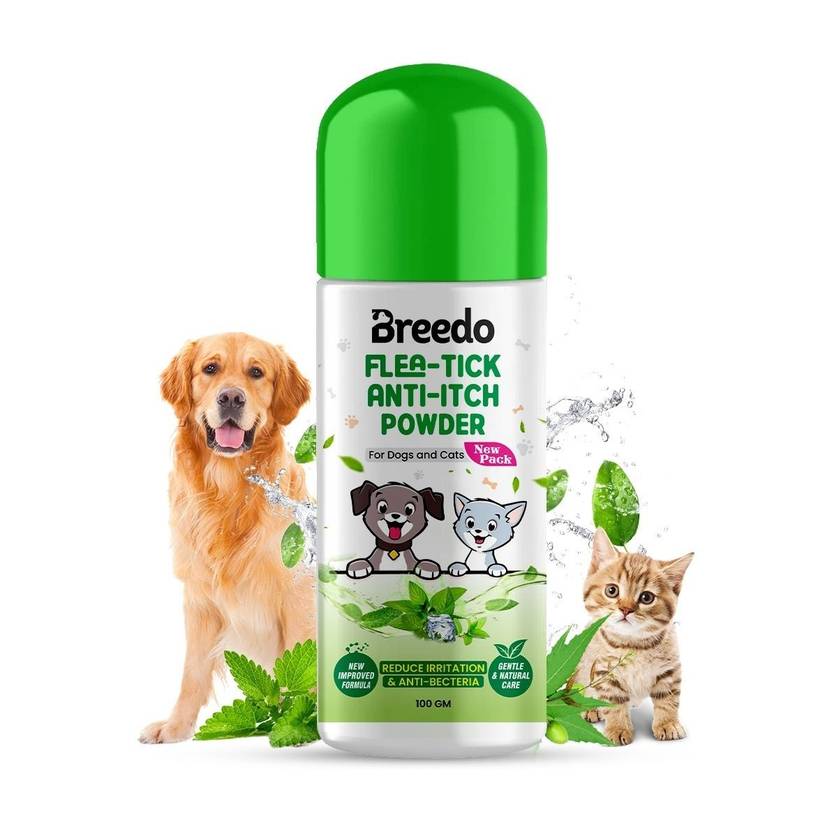 Breedo Dog & Cat Flea-Tick Anti-Itch Powder 155 ml Pet Coat Cleanser