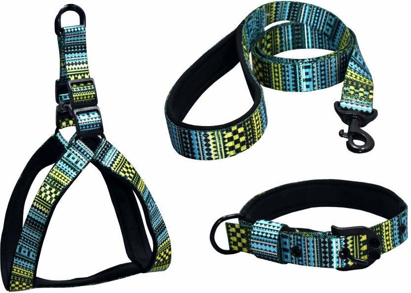 PETRENDS Dog Combo of Nylon padded harness, Collar, leash with printed