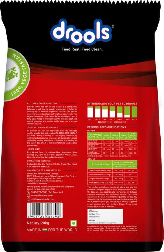 Drools 100% Vegetarian All Life Stages Vegetable 20 kg Dry Adult - Image 8
