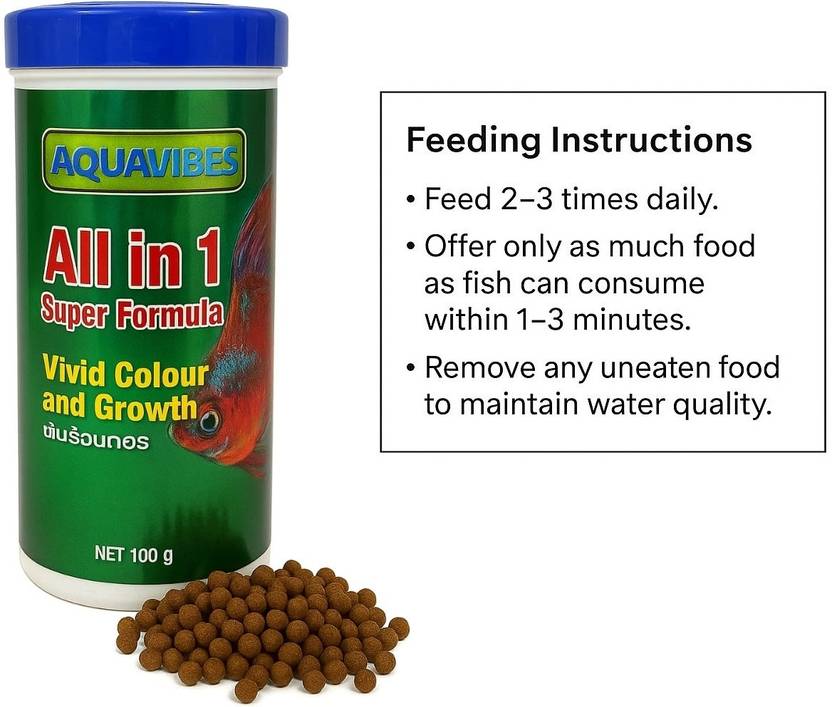 aquavibes Premium 0.8 mm All in one spirulina enriched Fish 0.1 kg Wet All Life Stages Fish Food