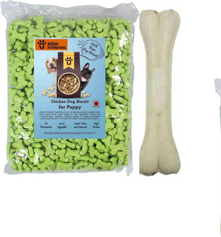 Aviean International Aviean Premium Green Biscuits 500 Gram & 1 Bone Combo for Dogs & Puppies Chicken, Oats, Vegetable 0.5 kg Dry All Life Stages, Adult, New Born, Senior, Young Dog & Puppy Food