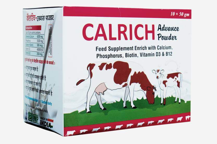 calrich Calcium Powder ENRICHED with Phosphorus BIOTIN Vitamin D3 & B12 for Livestock Pet Health Supplements