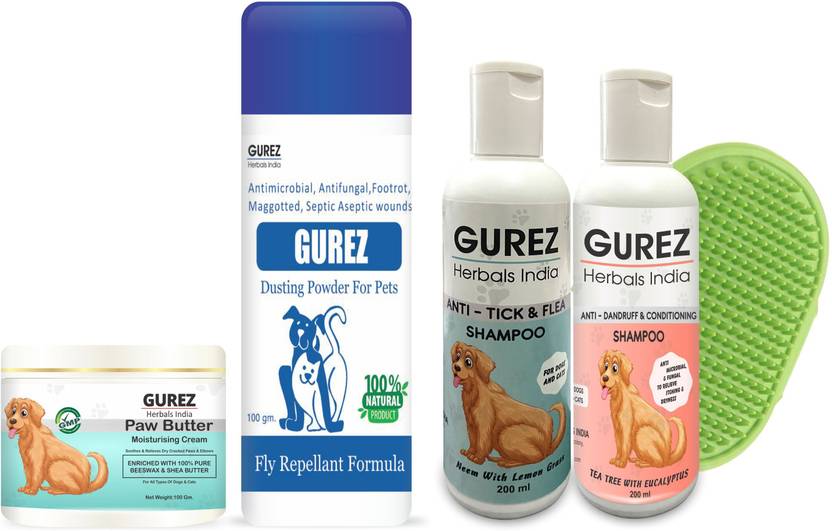 Gurez Anti tick dog shampoo + Dandruff Pet Shampoo + Powder + Paw