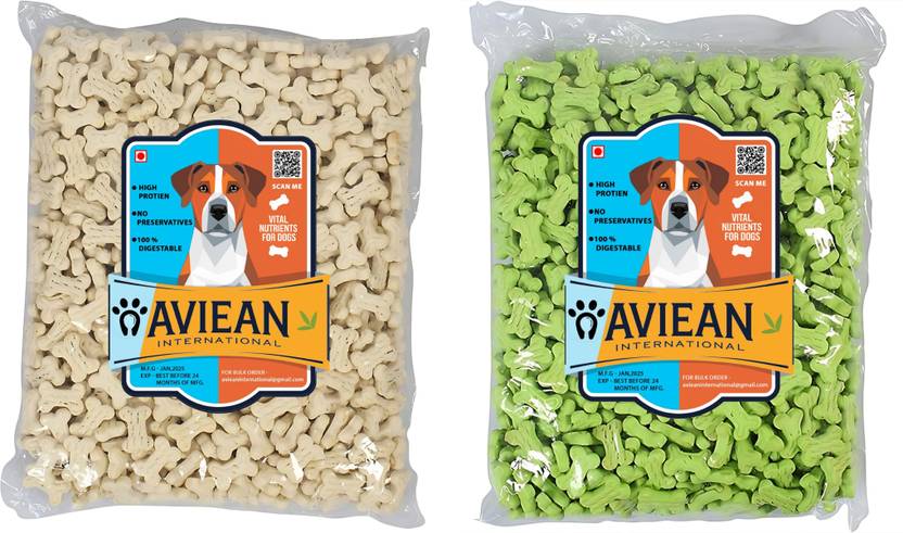 Aviean International 1 Veg + 1 Milk Dog Crunchy Biscuit (550g+550g)1.1 KG Biscuits Veg & Milk Flavor Oats, Milk Dog Treat
