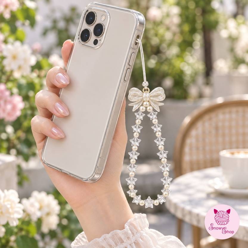 SNOWY SHOP Cute Pearl Bow and Star Phone Strap for Girls & Women | Phone Charm
