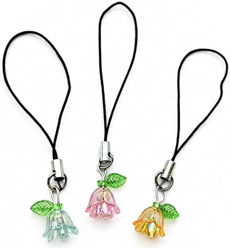 SNOWY SHOP 3 Pcs Multicolor Lily of the Valley Flower Charms for Girls & Women | Phone Charm