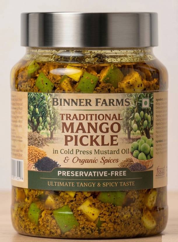 BINNER FARMS Traditional Aam ka Achar | Sun-Dried & Handcrafted with Cold Press Mustard Oil | Mango Pickle