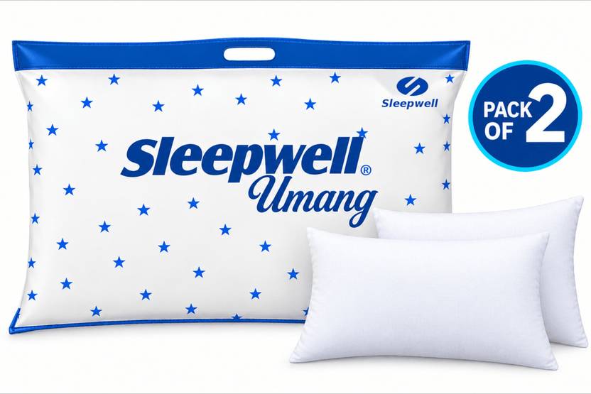 Sleepwell Polyester Fibre Sleeping Pillow Pack of 2 Solid Umang, Everyday Comfort, Light, Soft & Durable, 24 x16 Inches