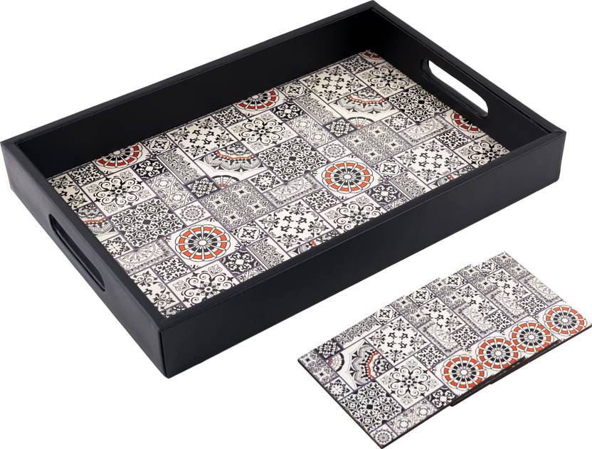 Birch & Co. 1 Wooden Serving Tray + 4 Coasters Set for Decoration | Tea Trays | Coffee Tray Tray