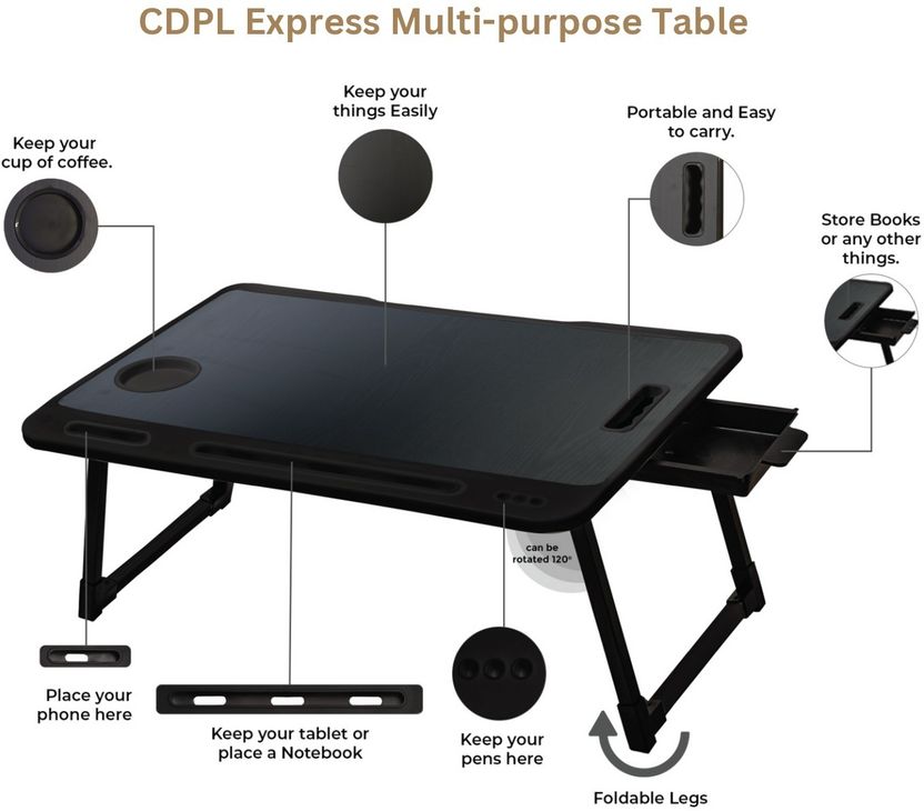 FurniGully Wood Portable Laptop Table - Black - Image 4