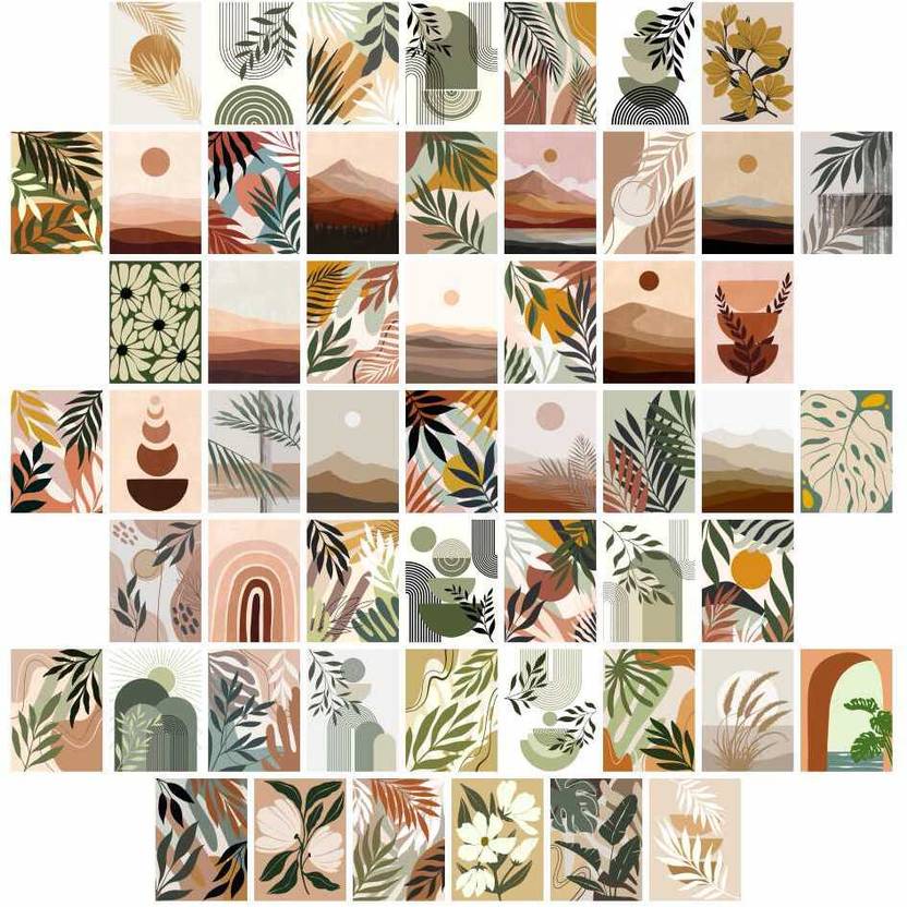 54 Boho Wall Collage Kit for Room | Premium 4x6 Peach Beige Posters | Bohemian Wall Décor for Bedroom, Dorm & Office | Aesthetic Photo Wall Cards | Modern Boho Decor, Abstract Patterns, Tribal Designs, and Free-Spirited Aesthetics for Home and Office Decor Paper Print