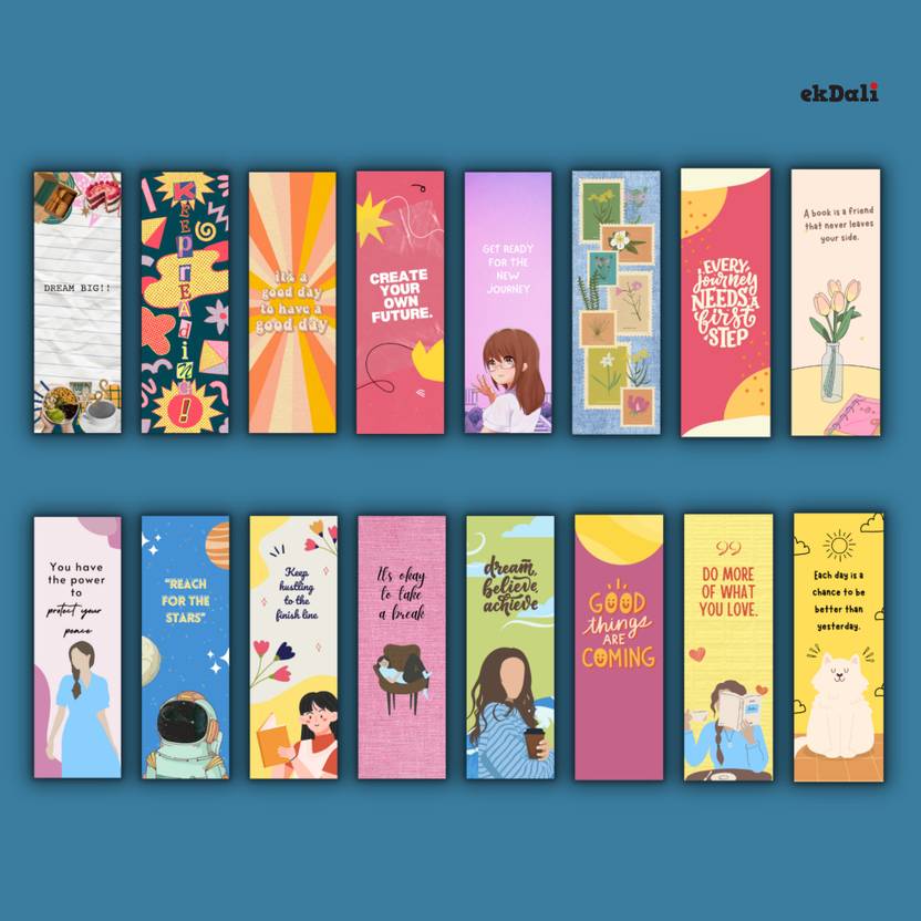 Bright Colored Bookmarks Set of 16 – Encouraging 2x6" Bookmarks for Readers – Thick 350 GSM Paper, Artistically Crafted & Inspiring Paper Print