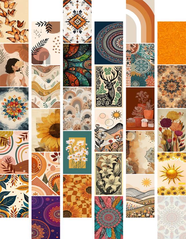 Boho 30 Poster Set | Bohemian Aesthetic Wall Decor | Minimalist Neutral Artwork | Premium Room Decoration Paper Print