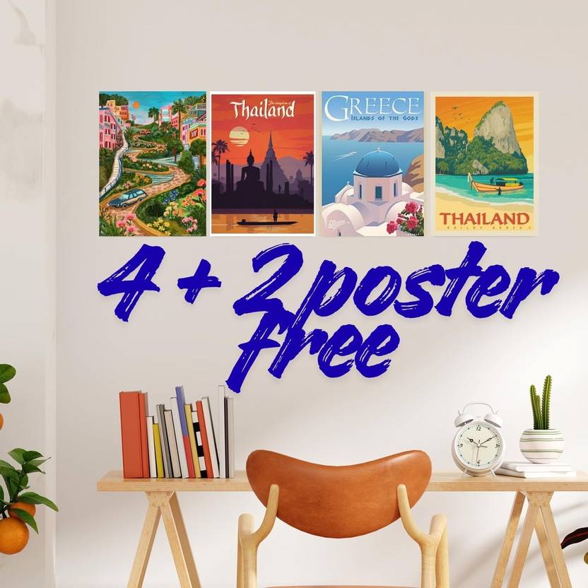 Tropical Getaway Pack of 4 Poster Set: Celebrate Breathtaking Coastal and Cultural Vistas from Thailand and Greece Photographic Paper