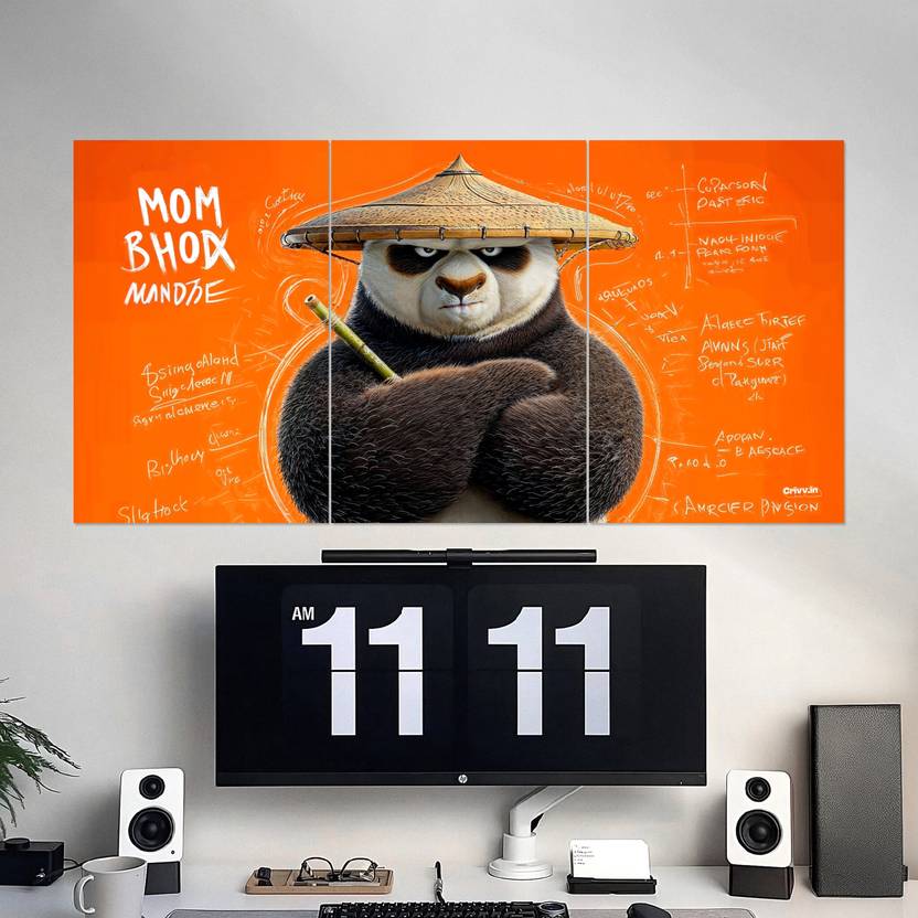 Martial Arts Panda Inspired 3 Piece Split Wall Poster | 36 x 18 Inch Wall Art | Premium 350 GSM Matte Finish HD Print | Bedroom, Living Room, Gaming Room & Office Decor Fine Art Print