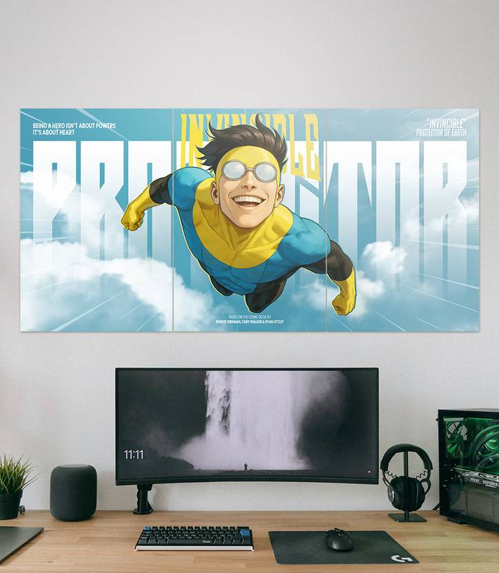 Invincible Protector Wall Poster | Superhero Action Character Poster | Inspirational Wall Art for Bedroom, Gaming Room, Office & Home Decor 3D Poster