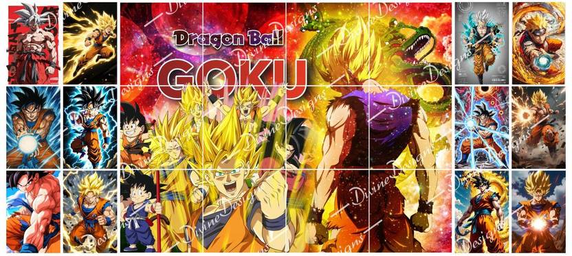Dragon Ball Goku Wall Collage Kit Posters | Posters for Wall Decoration | Wall Art For Bedroom, Office, Living room (Size :- 48 X 24 inch) Vinyl
