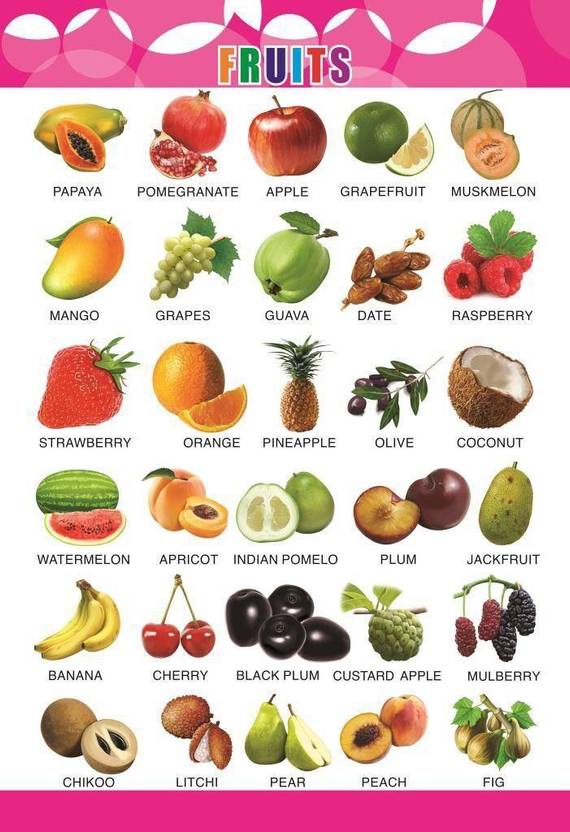 Fruits wall Charts - Extremely usefull for growing kids | Laminated Chart | Paper Size (13*19 Inch) | Paper Print (Rolled with Safety Tube). Paper Print
