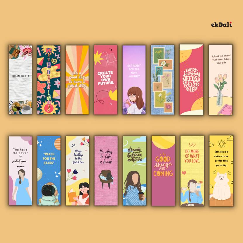 Bright Encouraging Bookmarks for Readers – Set of 16 – Premium 350 GSM Thick Paper – 2x6" Durable & Artistically Crafted Bookmarks Paper Print