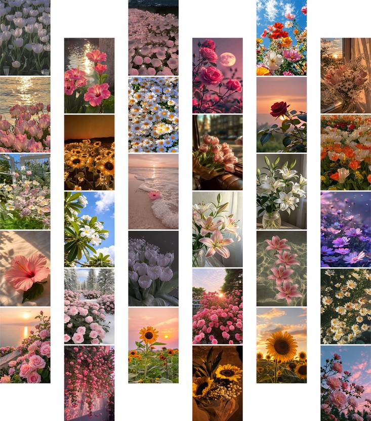 Flowers Poster Set of 30 (4x6 Inch) | Floral Botanical Aesthetic Wall Art Prints | Nature Room Decor for Bedroom, Desk & Gallery Wall Paper Print