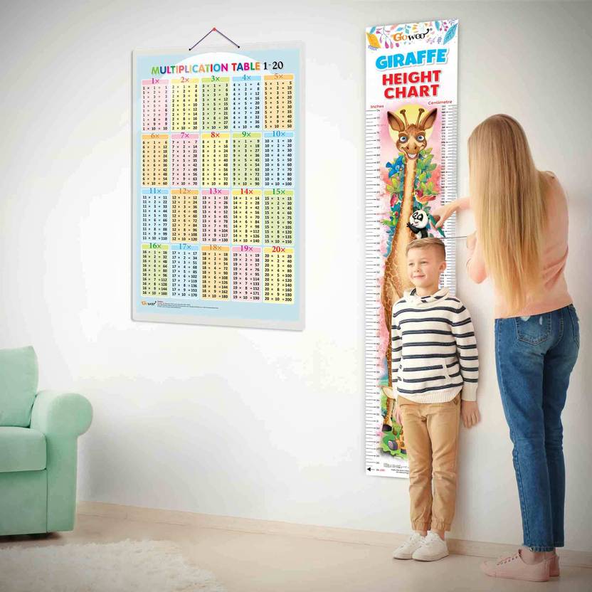 Multiplication Table 1-20 and GIRAFFE HEIGHT CHART | Set of 2 chart | Interactive Combo of Multiplication table 1-20 & Height Chart Paper Print