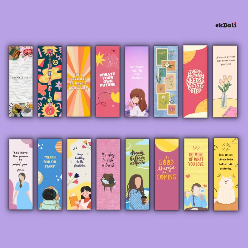 Bright Encouraging Bookmarks for Readers – Set of 16 – Premium 350 GSM Thick Paper – 2x6" Durable & Artistically Crafted Bookmarks Paper Print