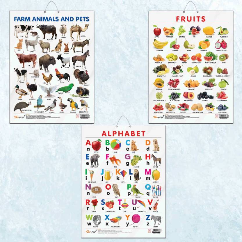 ALPHABET CHART GLOSS LAMINATED, FRUITS CHART GLOSS LAMINATED, and FARM ...