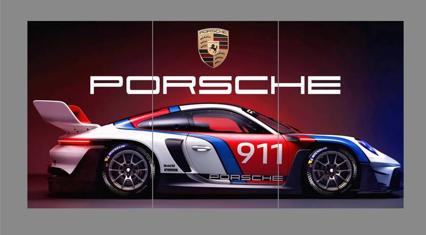 Porsche Red 911 Sports Car 3 Panel Wall Art Set | Premium Triptych Poster | Modern Car Wall Decor for Living Room, Bedroom & Office (12 x 18 Inch Each) Paper Print