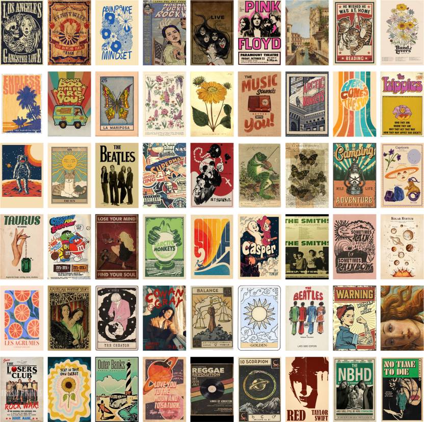 54 Vol 1 Peel-N-Stick Vintage Posters Aesthetic Wall Collage Kit | Vintage Wall Decor | Aesthetic Room Decor, Girl Room Decor, Dorm Decor, Photo Collage Kit Paper Print