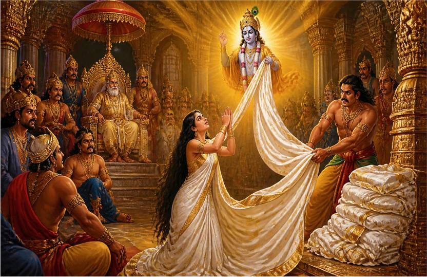 Shri Krishna Ji Playing Flute with Devotee | Divine Krishna Bhakt Gloss Laminated Wall Poster with Double Sided Tape Paper Print