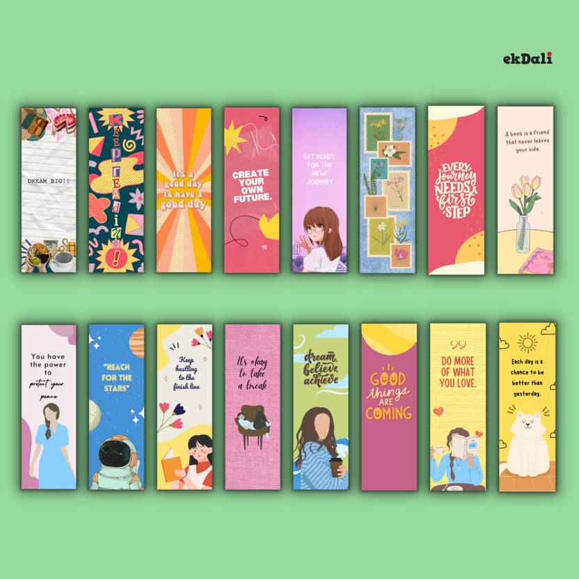 Bright Encouraging Bookmarks for Readers – Set of 16 – Premium 350 GSM Thick Paper – 2x6" Durable & Artistically Crafted Bookmarks Paper Print