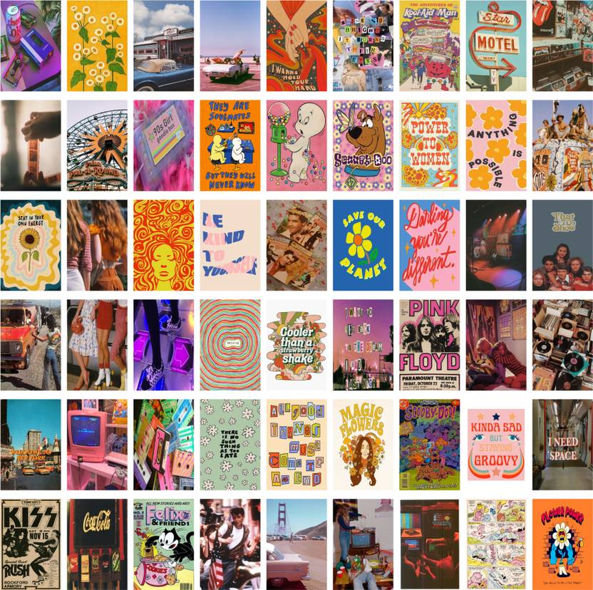 54 Peel-N-Stick Indie 90s Aesthetic Wall Collage Kit, Girl Room Decor, Dorm Decor, Photo Collage Kit, Wall Collage Paper Print