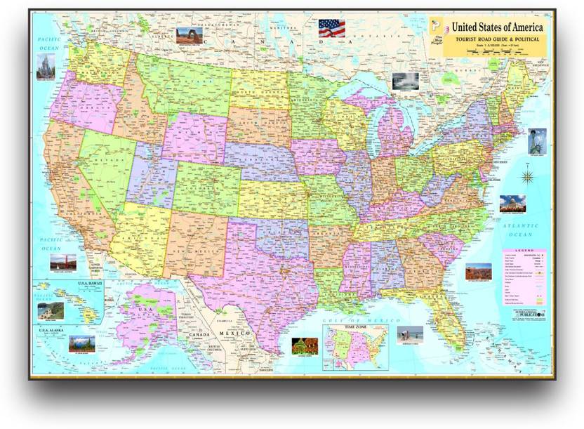 United State Of America Political & Tourist Road Guide Map Size: 40"x28" inch. With Important Fact and Figure. Ideal Map For Office Use, Tourism Purpose, Students and Aspirants of UPSC , PCS , SSC , RAILWAY Exam and Other Competitive Exam. Updated Map. Paper Print