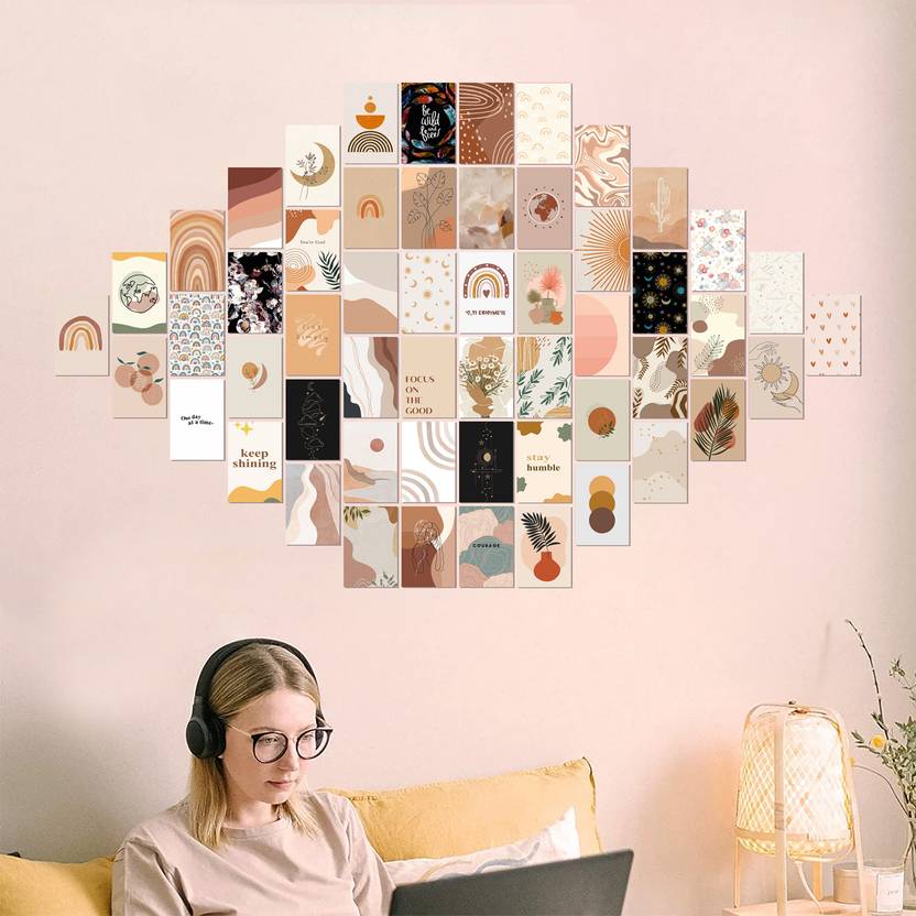 Boho Neutral Aesthetic Wall Poster Collection, 54 pcs size 4 x 6 cm – Interior Gallery Collage Décor for Bedroom Styling Paper Print