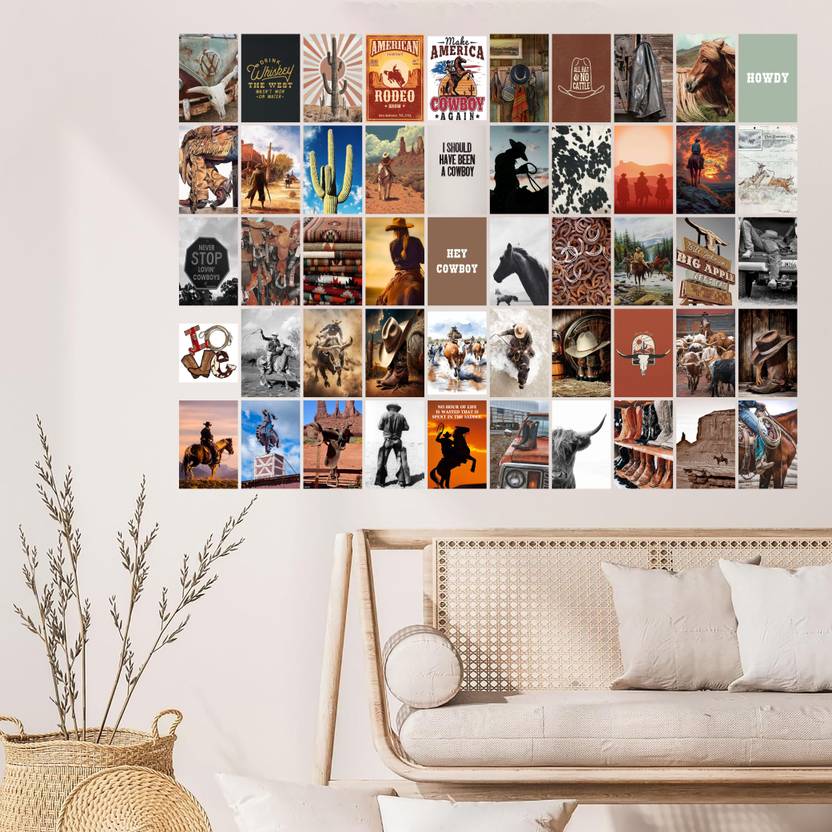 Rustic Country Western Aesthetic Poster Kit, 50 Pcs, 4x6 Inch - Home Bedroom, Gaming Room and Studio Decoration Paper Print